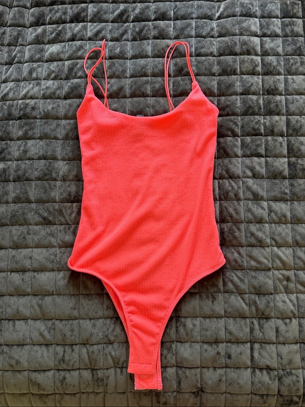 NWOT Ribbed Coral Pink Spaghetti Strap Bodysuit